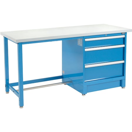 Global Industrial 72Wx30D Modular Workbench W/ 3 Drawers, Plastic Laminate Square Edge, Blue 711148